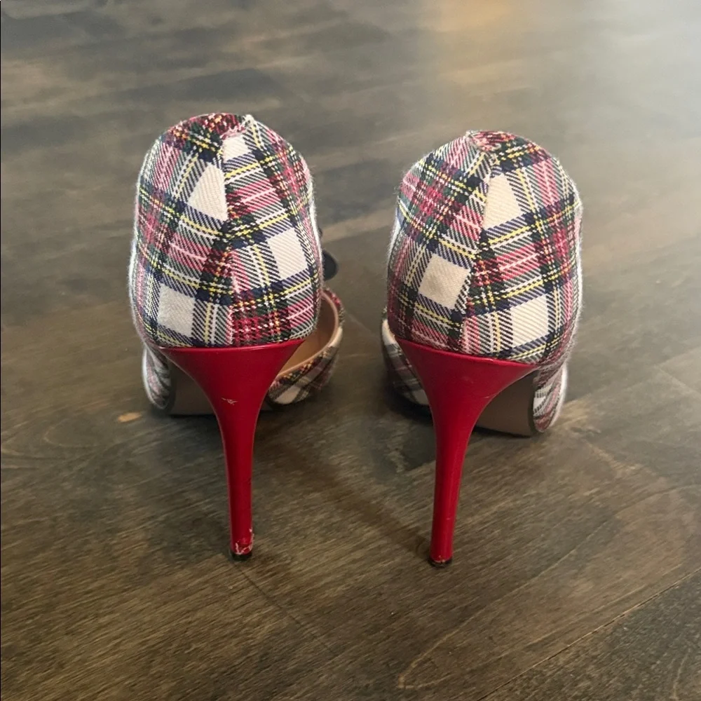 Betsey Johnson Plaid Heels with Black Bow and Red Heel - Picture 7 of 7